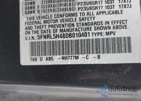 2013 Honda Odyssey Ex z USA, uszkodzony, nr VIN 5FNRL5H48DB010401